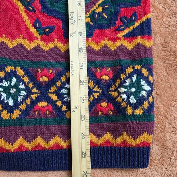 Vtg Lucia Womens Oversized 3D Knit Cardigan Sweater L Boho Paisley Embroidered - Picture 11 of 11